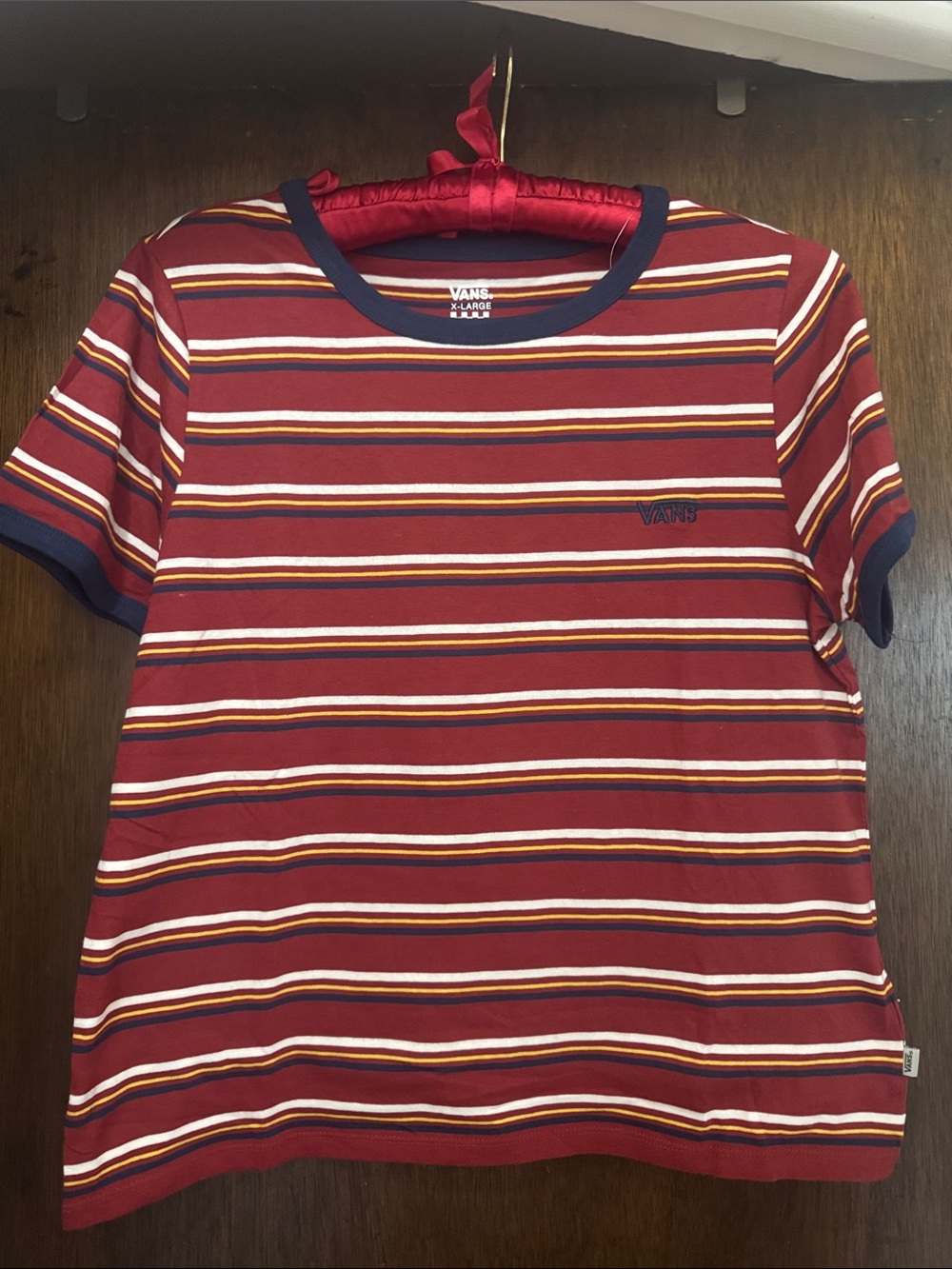 NWT!!!! Vans Burgundy Striped Tee with Navy Trim and Yellow Accents